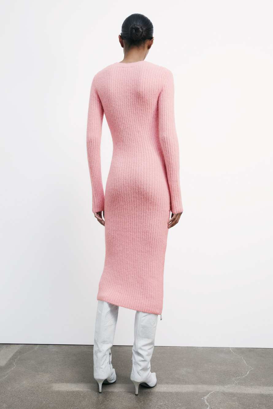 Трикотажное платье-миди с разрезом, Розовый, Patrizia Pepe