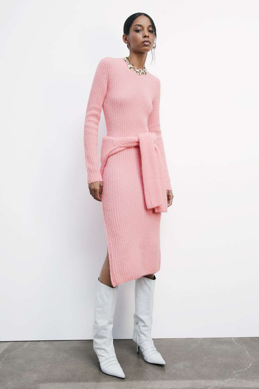 Трикотажное платье-миди с разрезом, Розовый, Patrizia Pepe