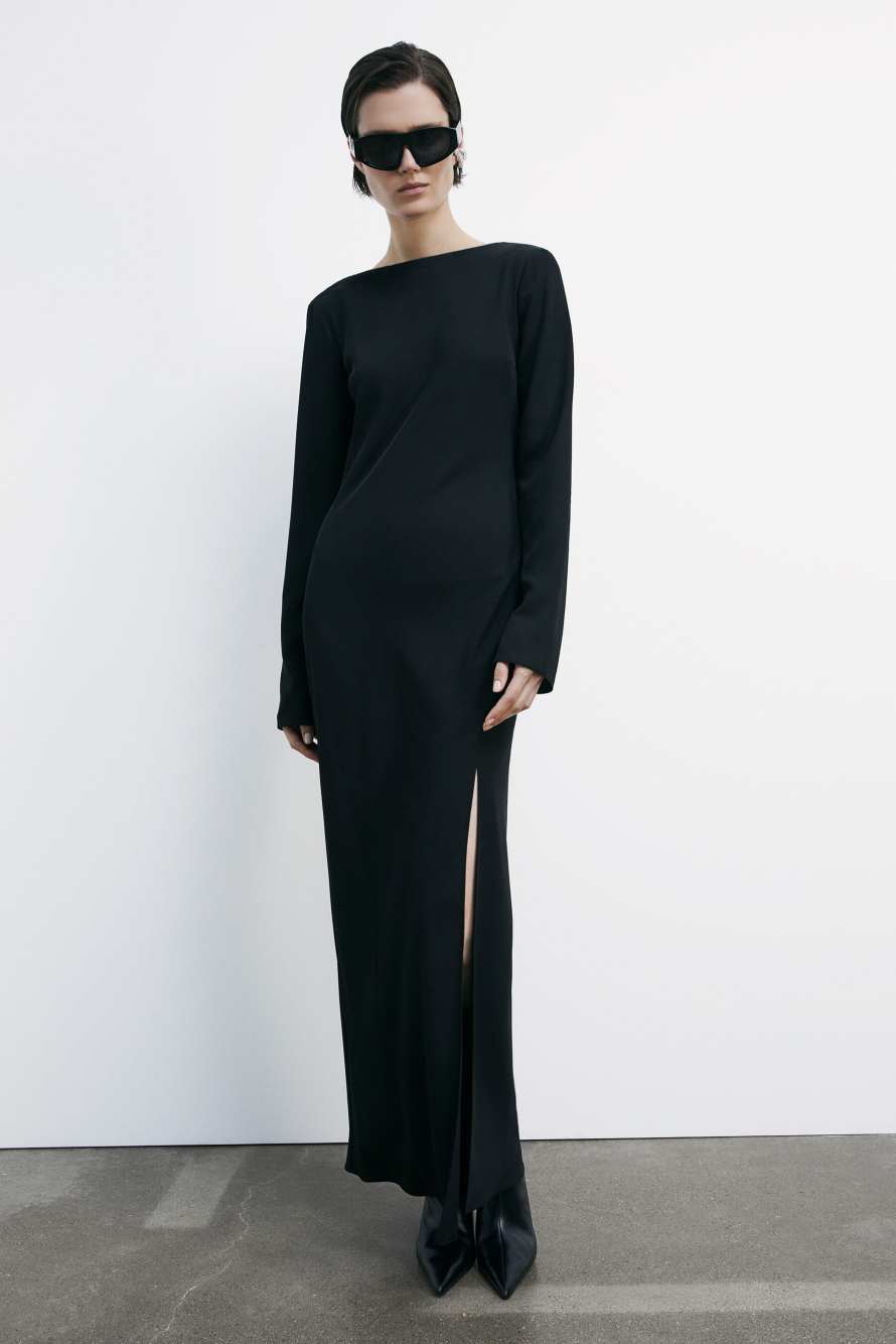 Длинное облегающее платье с разрезом, Черный, Patrizia Pepe