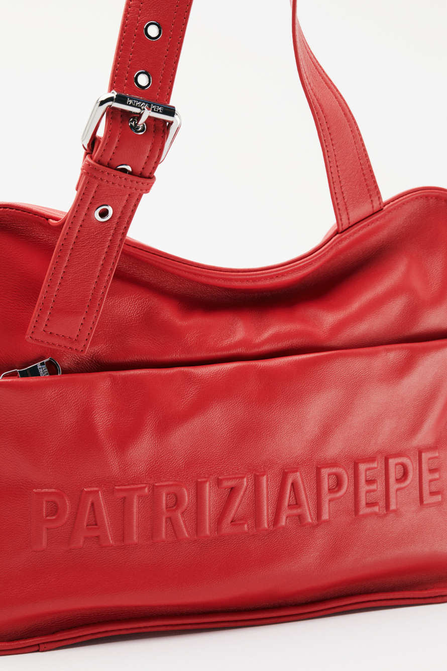 (IM)PERFECTION shopping bag in leather, Red, Patrizia Pepe