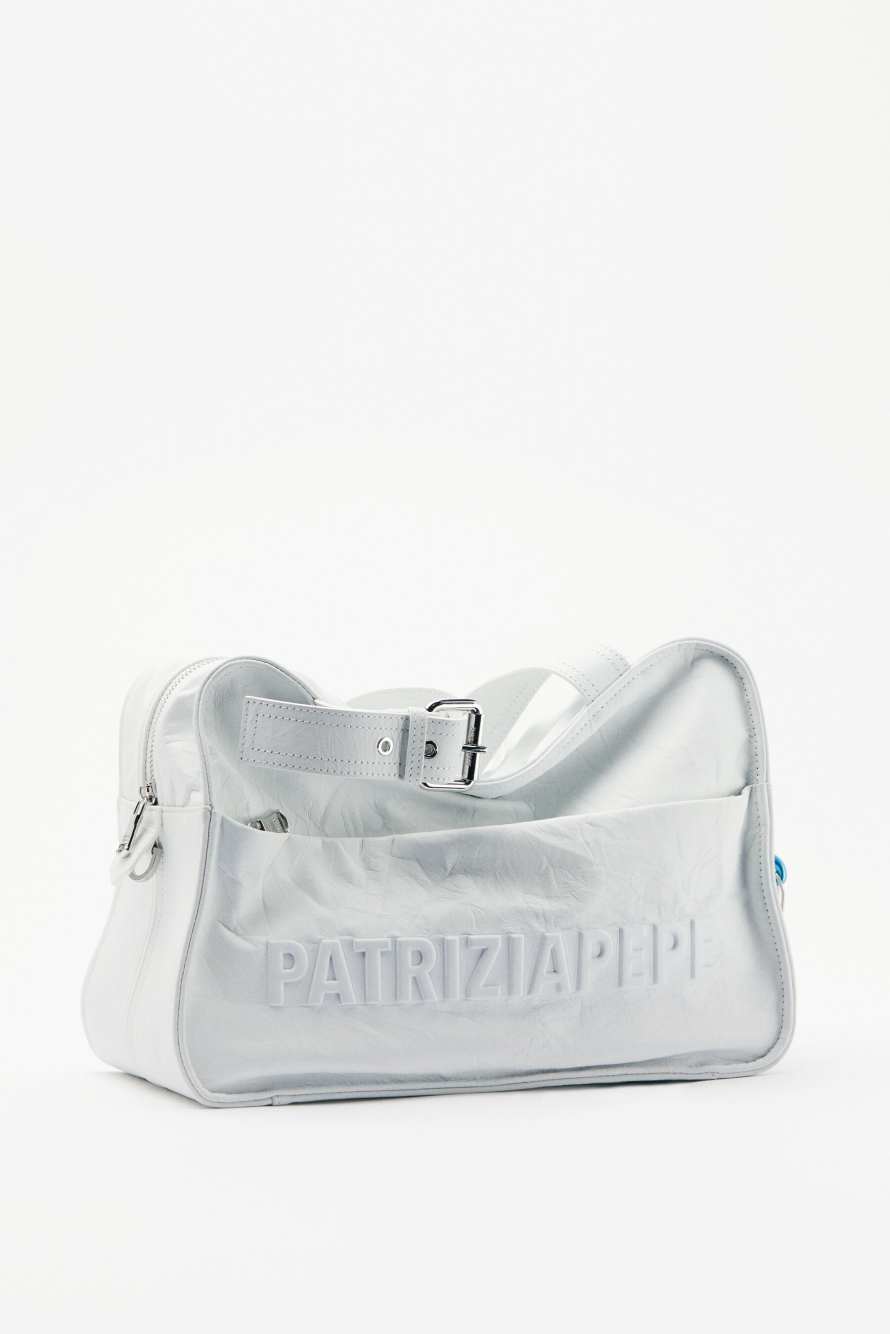 (IM)PERFECTION shopping bag in crinkle leather, White, Patrizia Pepe