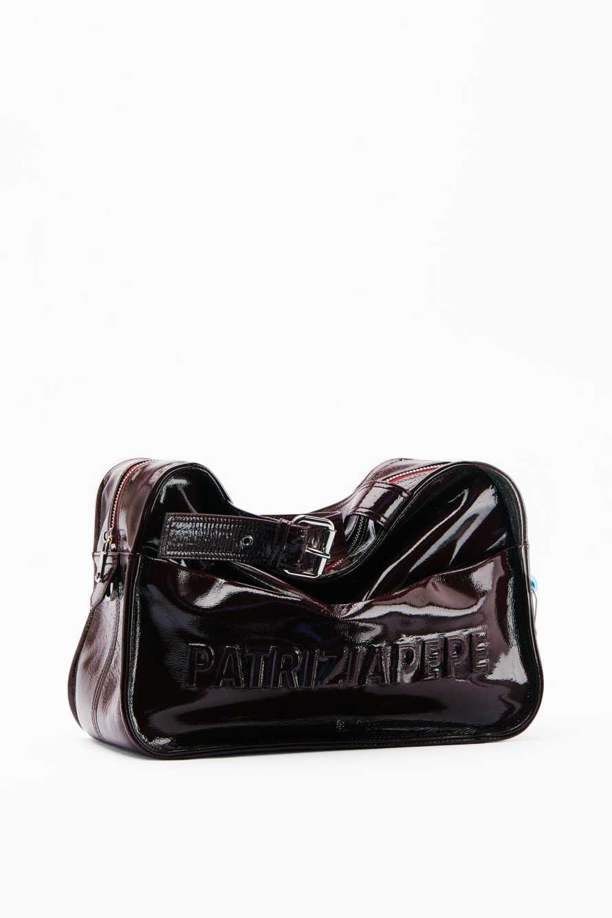(IM)PERFECTION shopping bag in glossy leather, Bordeaux, Patrizia Pepe