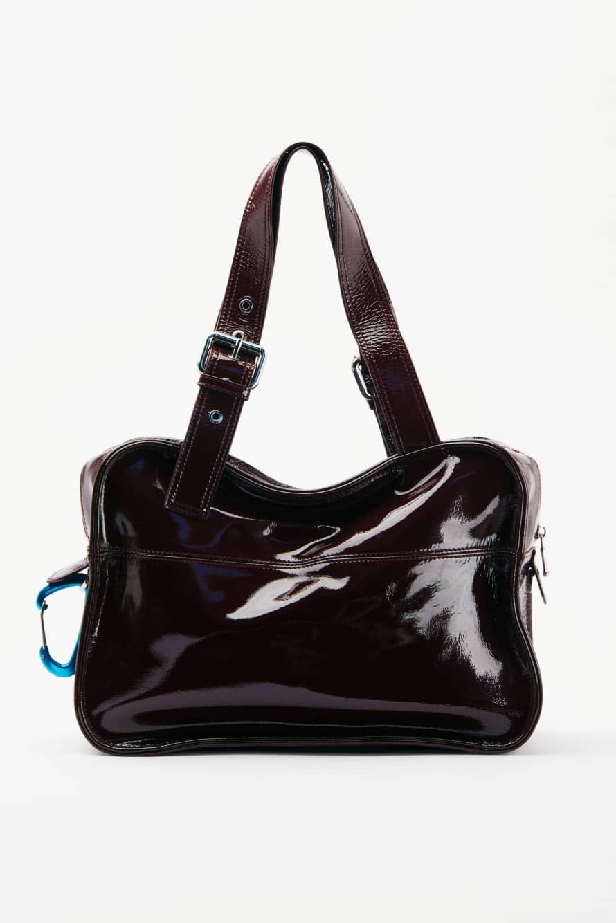 (IM)PERFECTION shopping bag in glossy leather, Bordeaux, Patrizia Pepe