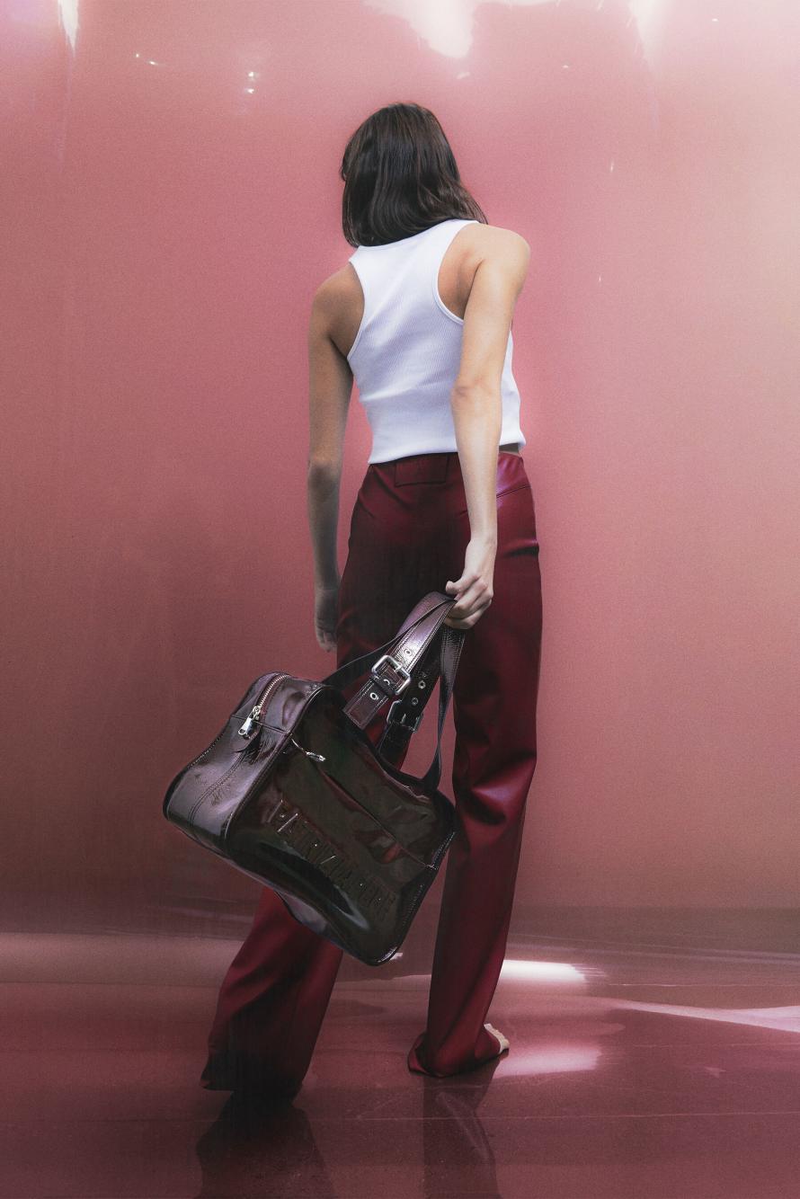 (IM)PERFECTION shopping bag in glossy leather, Bordeaux, Patrizia Pepe