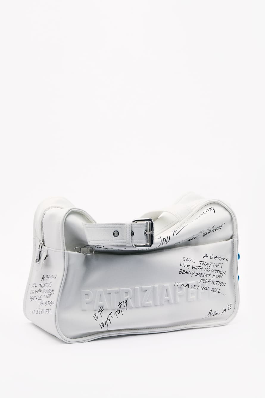 (IM)PERFECTION shopping bag in leather with calligraphic print, White, Patrizia Pepe