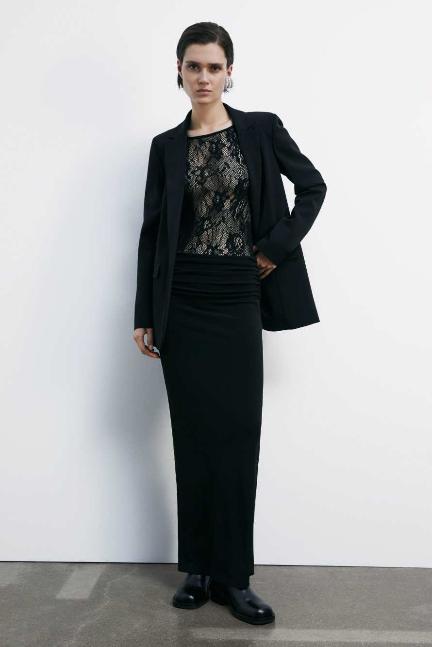 Long fitted skirt with draping, Black, Patrizia Pepe