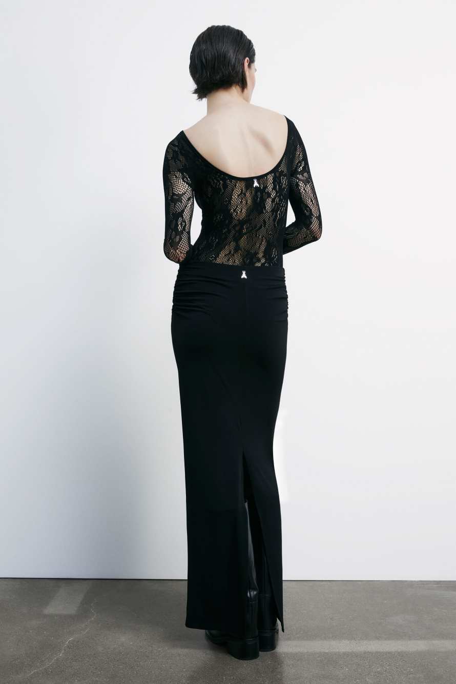 Long fitted skirt with draping, Black, Patrizia Pepe