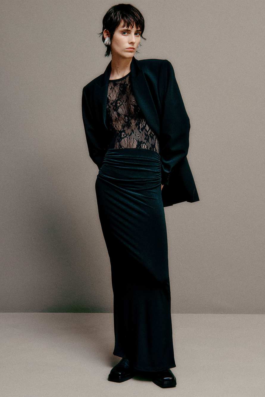 Long fitted skirt with draping, Black, Patrizia Pepe