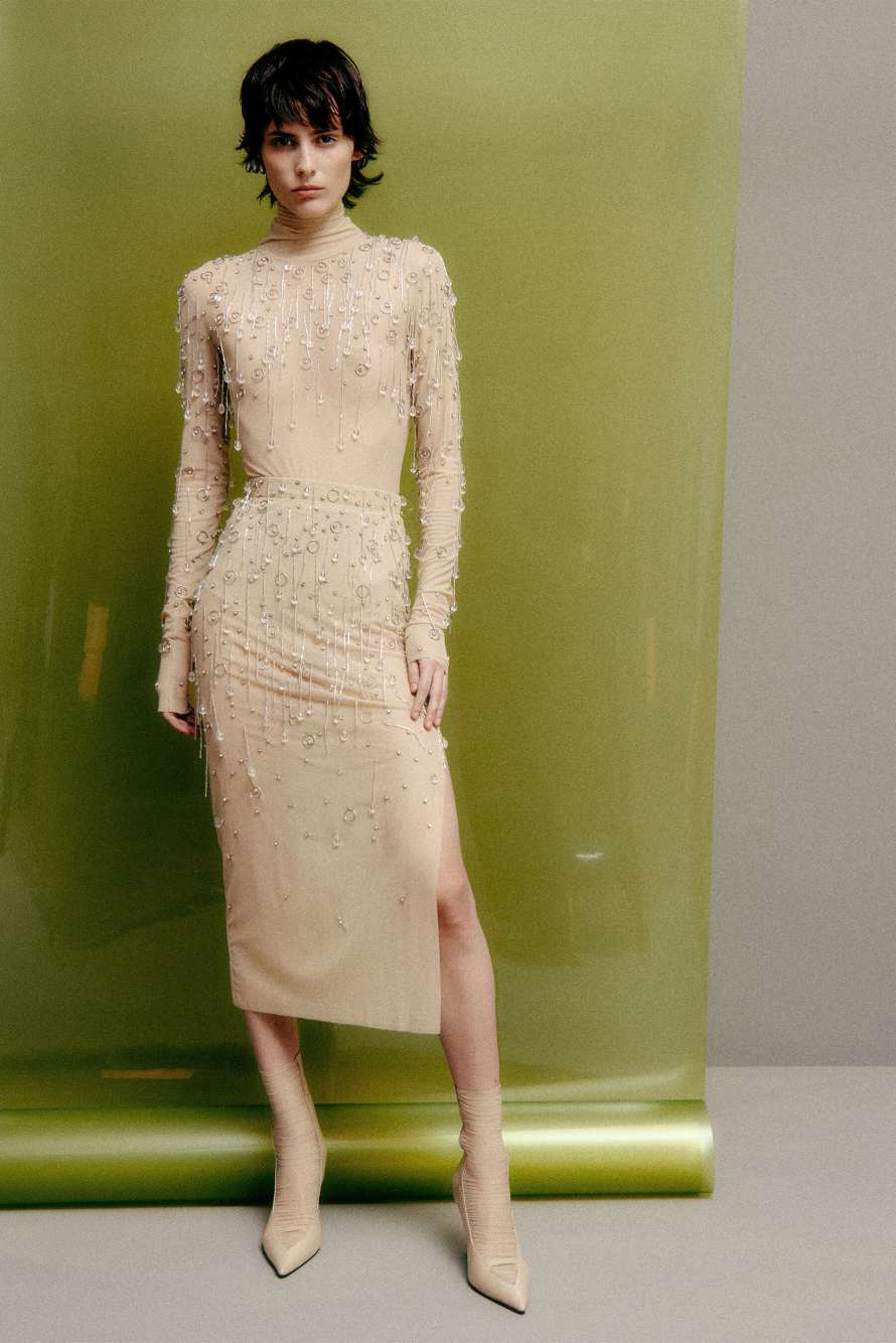 Tulle jeweled midiskirt, Beige, Patrizia Pepe