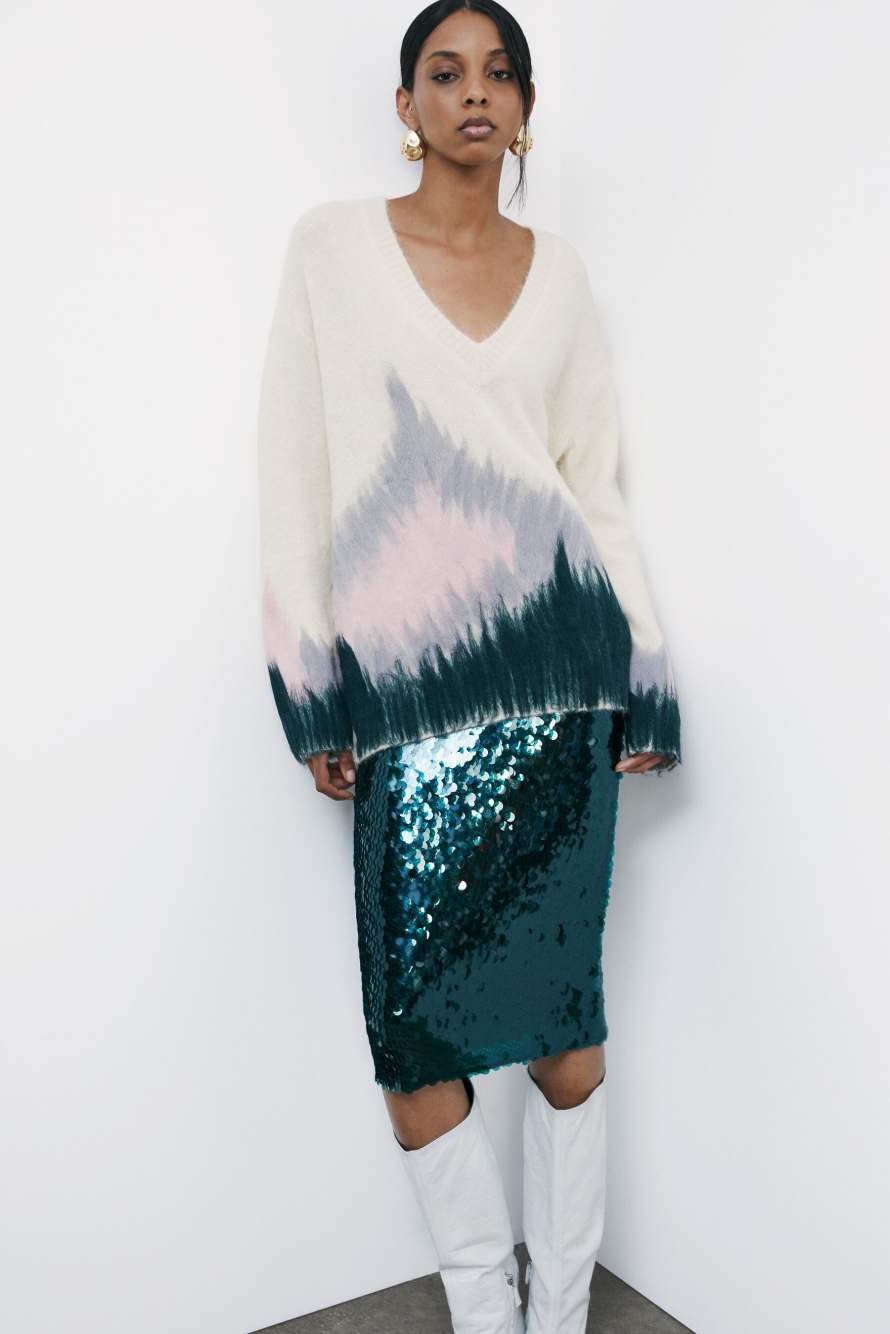 Объемный мягкий джемпер с принтом, Абстрактная фантазия, Patrizia Pepe