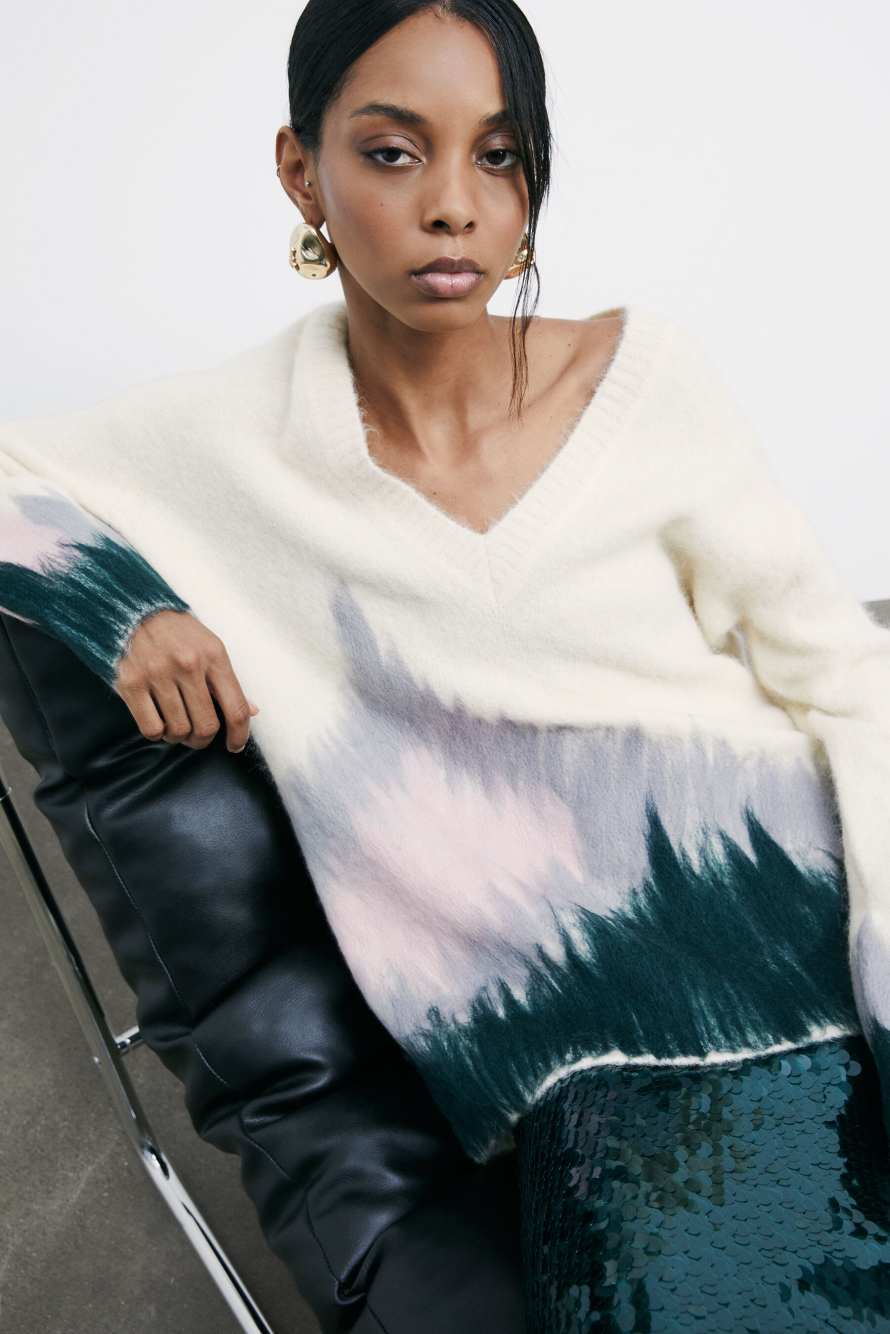 Объемный мягкий джемпер с принтом, Абстрактная фантазия, Patrizia Pepe