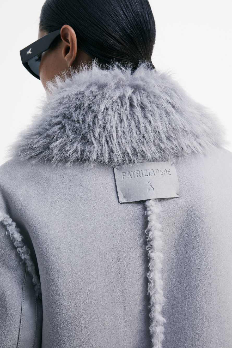 Двустороннее пальто с ворсом, Серый, Patrizia Pepe