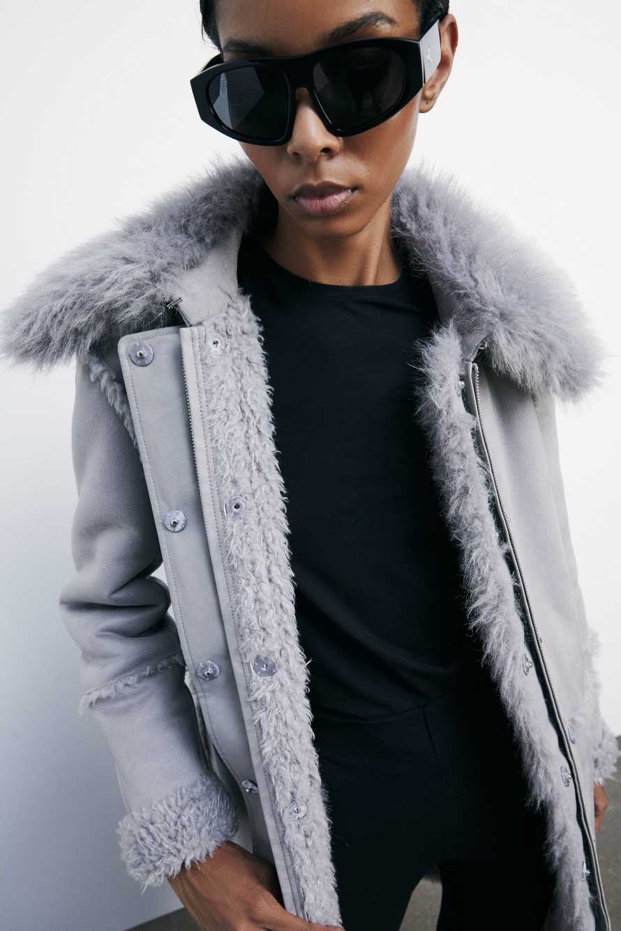 Двустороннее пальто с ворсом, Серый, Patrizia Pepe