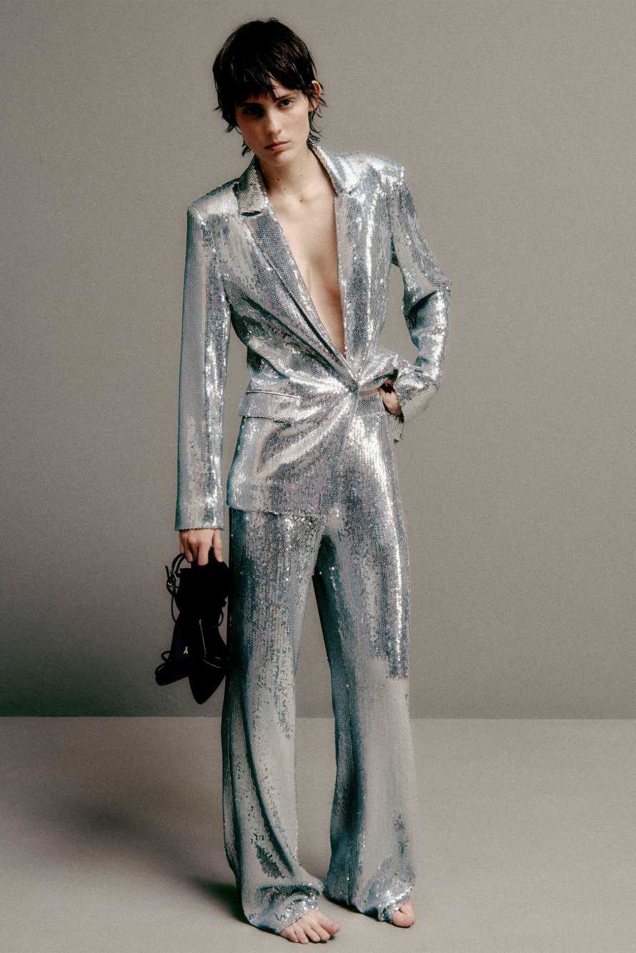 Расклешенные брюки со сплошной аппликацией из пайеток, Серебристый, Patrizia Pepe