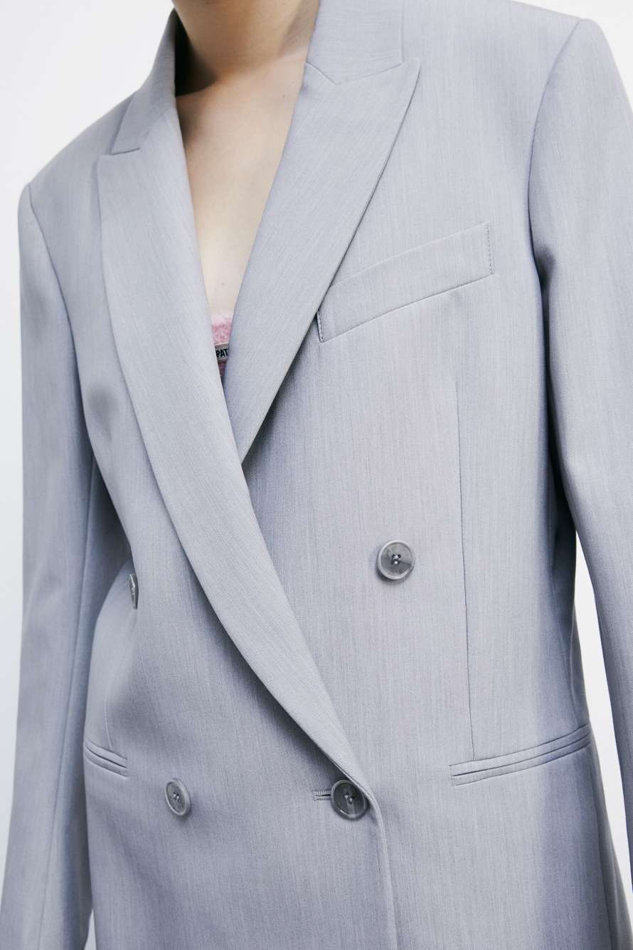 Объемный двубортный блейзер "ESSENTIAL", Серый, Patrizia Pepe