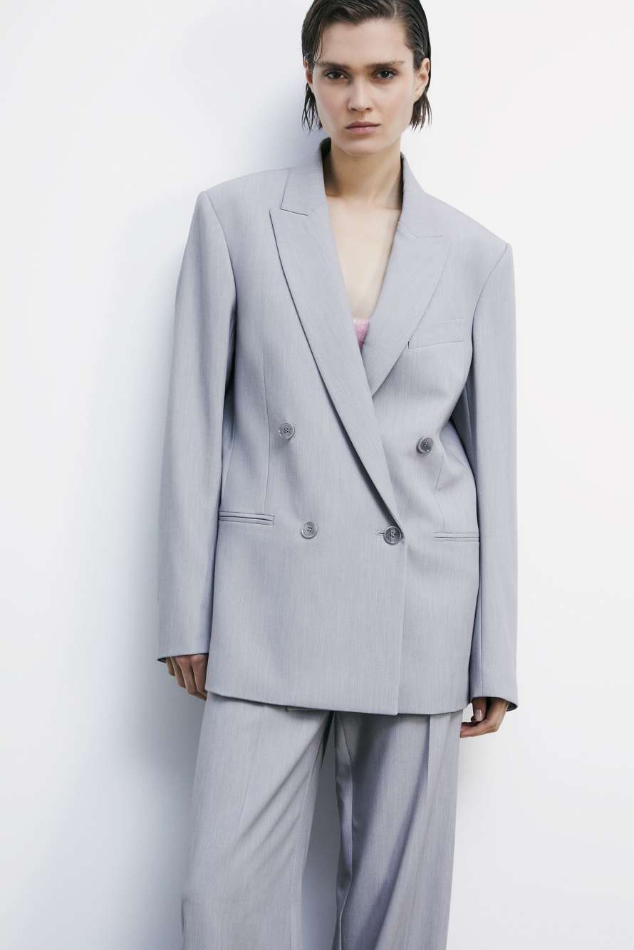 Объемный двубортный блейзер "ESSENTIAL", Серый, Patrizia Pepe