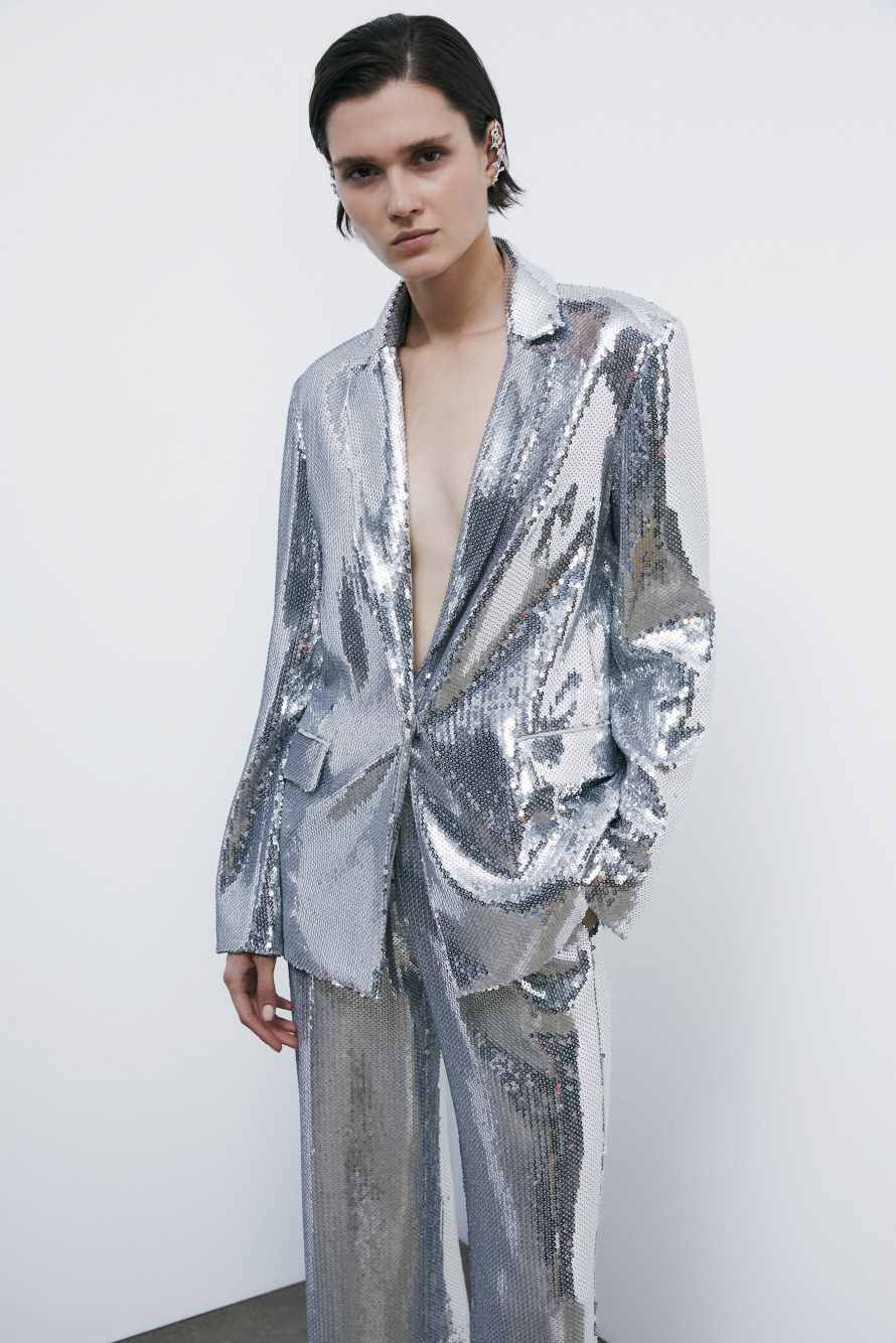 Блейзер со сплошной аппликацией из пайеток, Серебристый, Patrizia Pepe