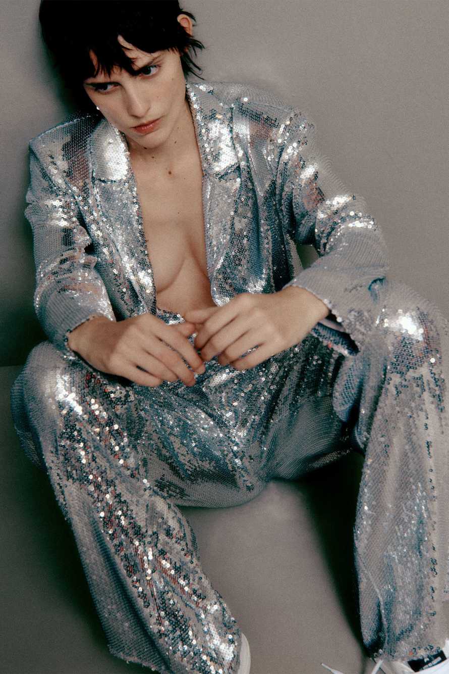 Блейзер со сплошной аппликацией из пайеток, Серебристый, Patrizia Pepe