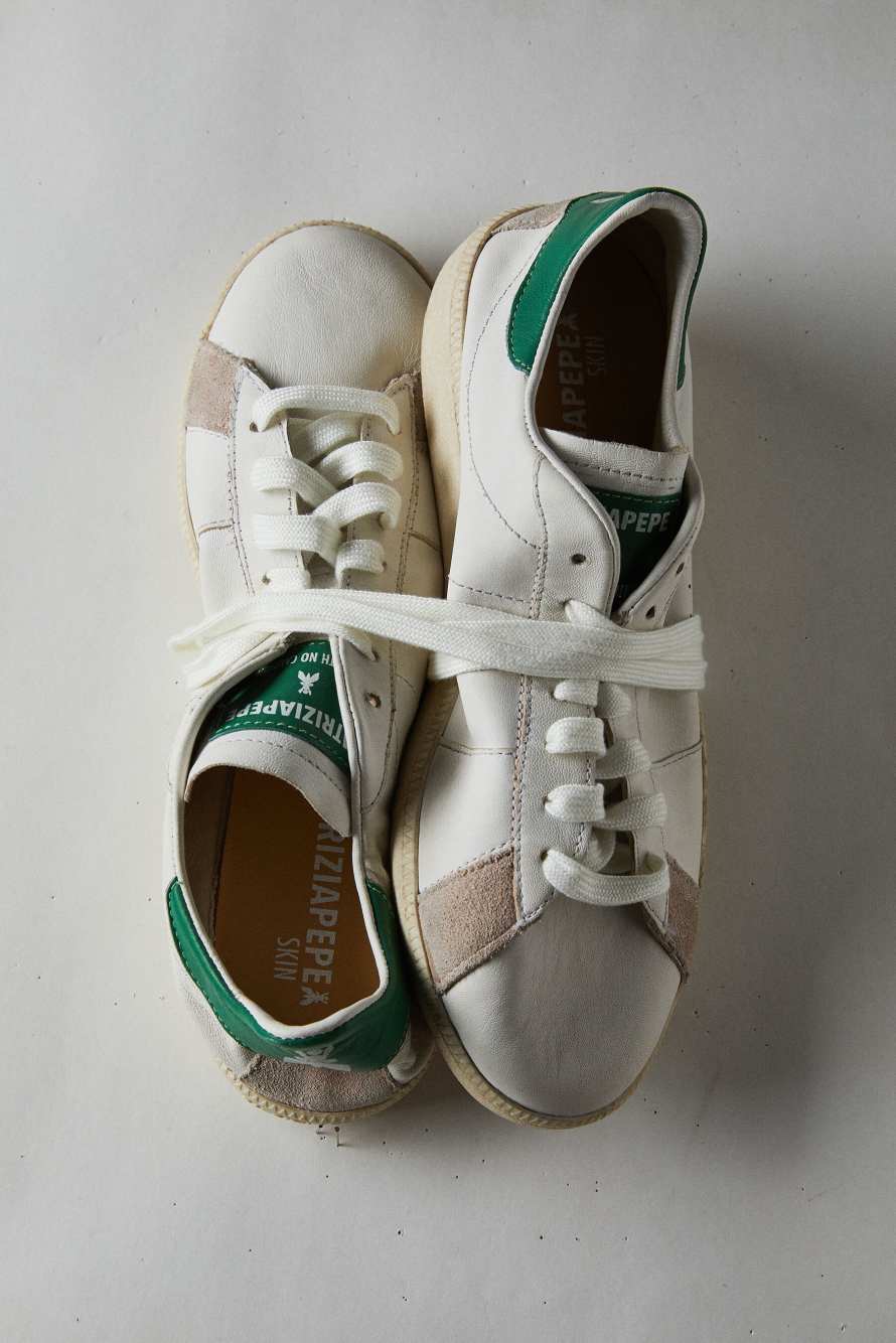 SKIN Sneakers "Born In '93" in leather, White/Green, Patrizia Pepe