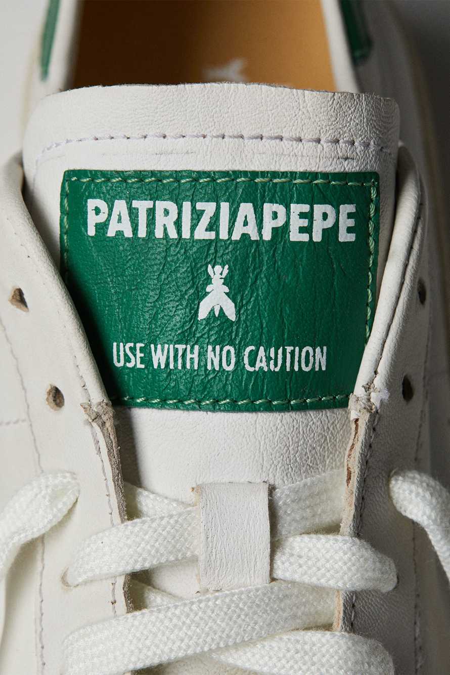 SKIN Sneakers "Born In '93" in leather, White/Green, Patrizia Pepe
