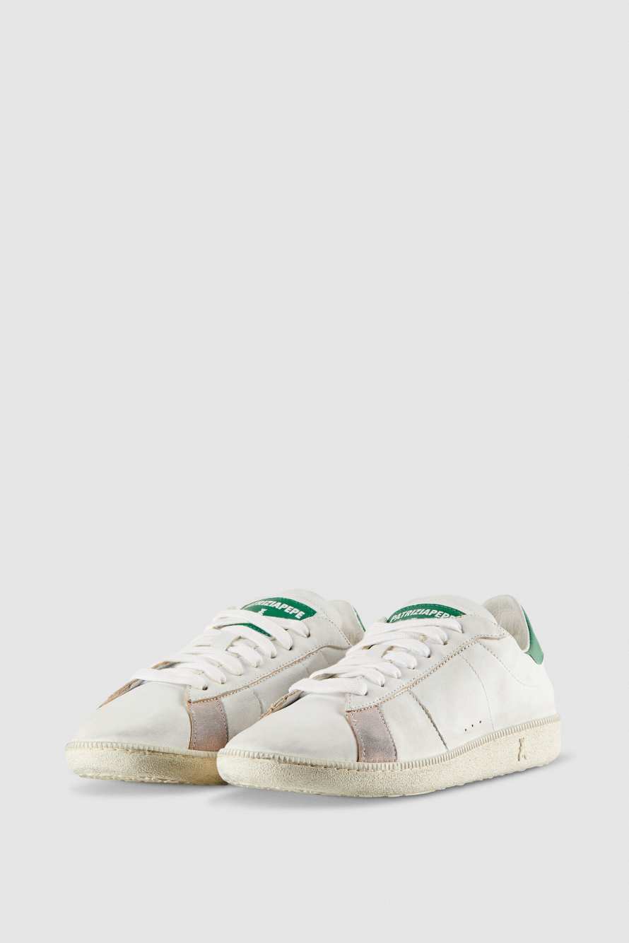 SKIN Sneakers "Born In '93" in leather, White/Green, Patrizia Pepe