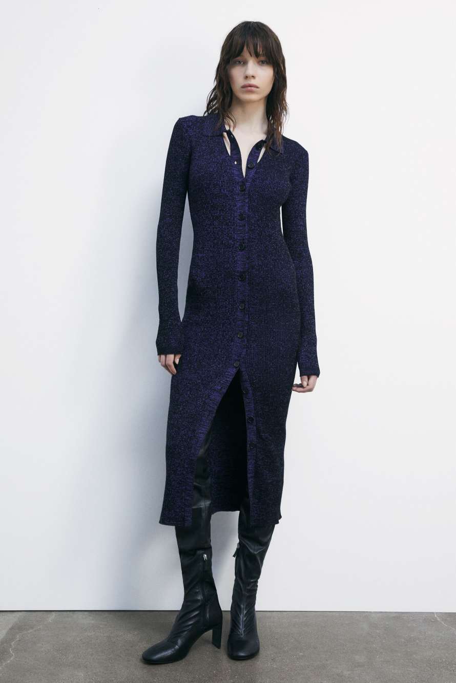 Трикотажное миди-платье с воротником, Фиолетовый, Patrizia Pepe