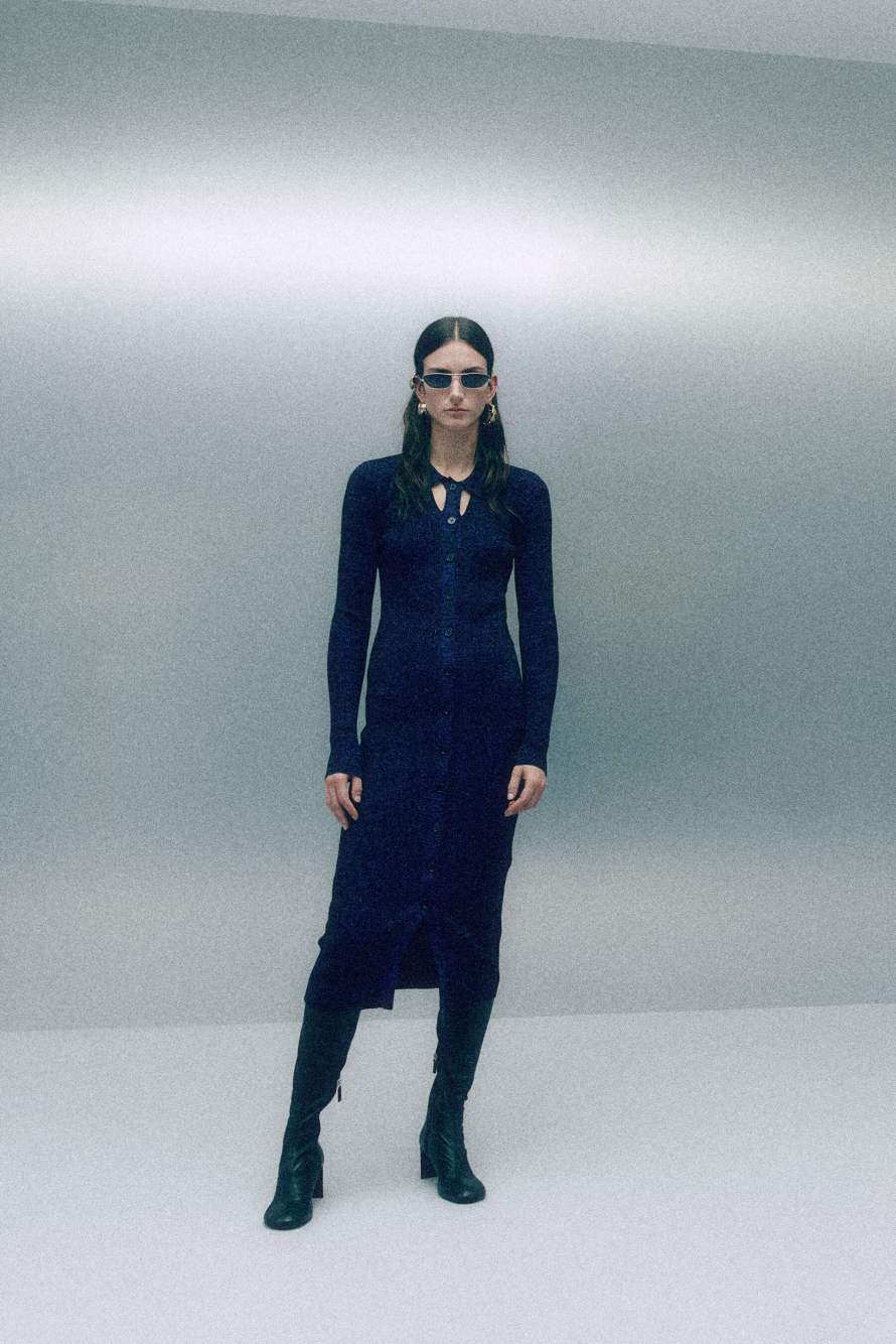 Трикотажное миди-платье с воротником, Фиолетовый, Patrizia Pepe