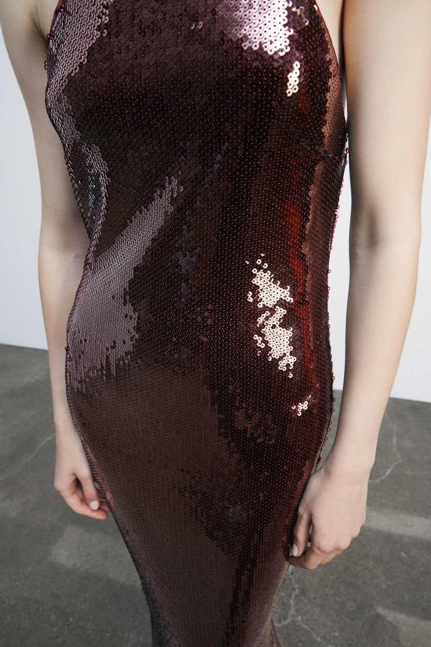 Long Tulle Dress with Sequins, Bordeaux, Patrizia Pepe