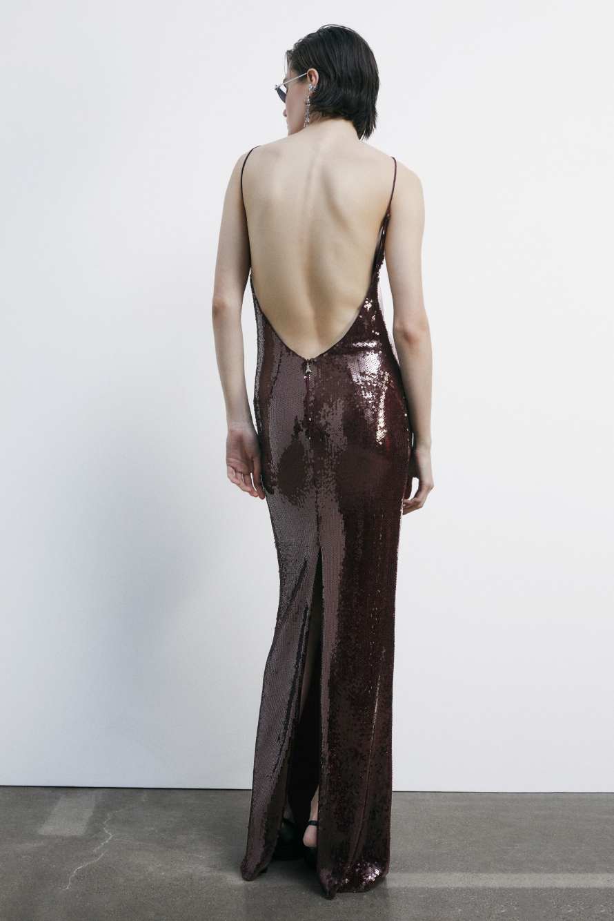 Long Tulle Dress with Sequins, Bordeaux, Patrizia Pepe