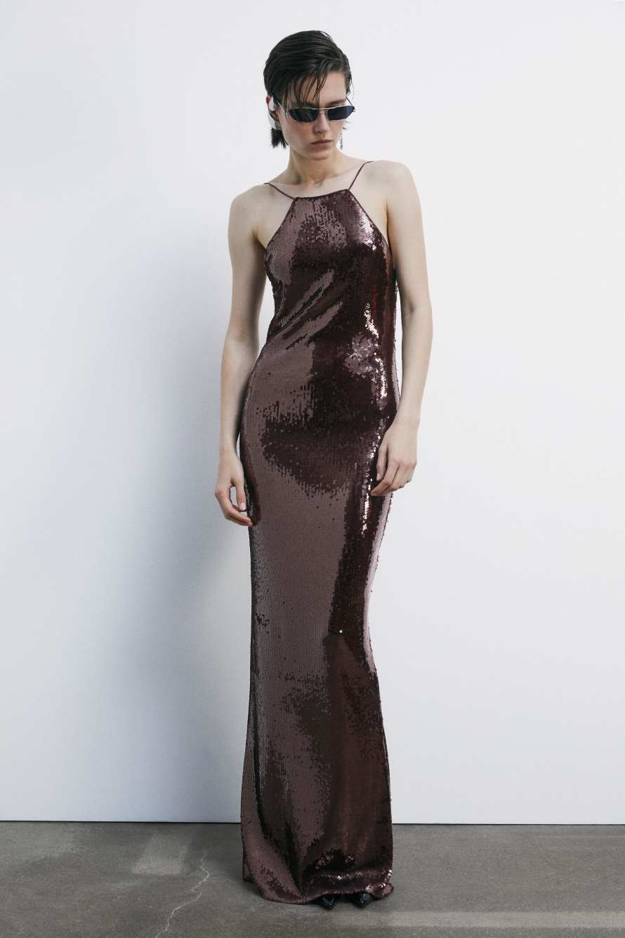 Long Tulle Dress with Sequins, Bordeaux, Patrizia Pepe