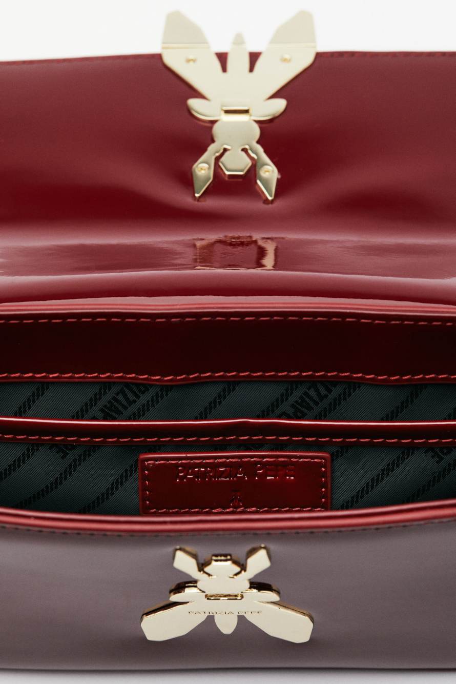 "ESSENTIAL" Fly glossy leather shoulder bag, Red, Patrizia Pepe