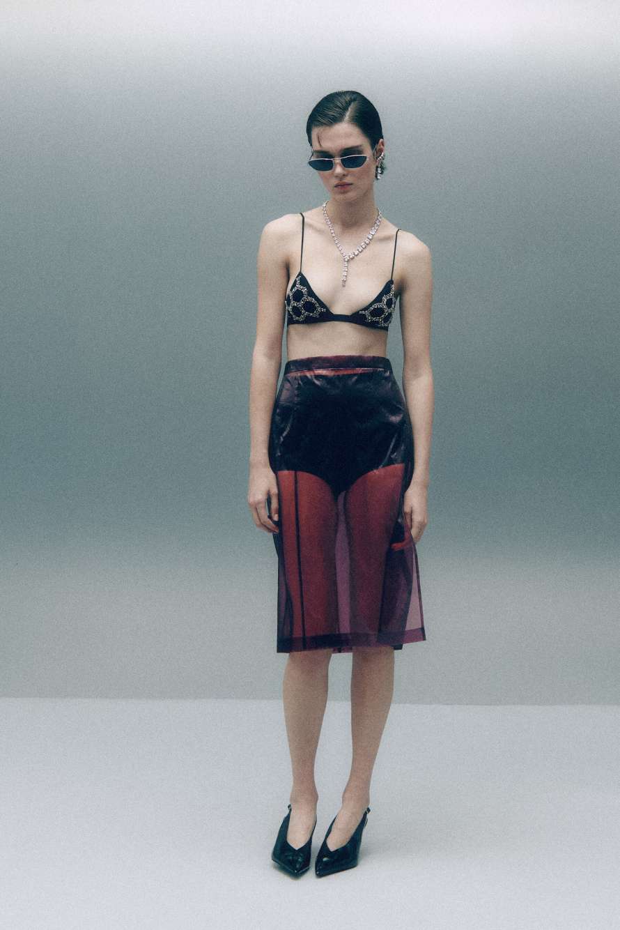 Sheer midi skirt in organza, Bordeaux, Patrizia Pepe