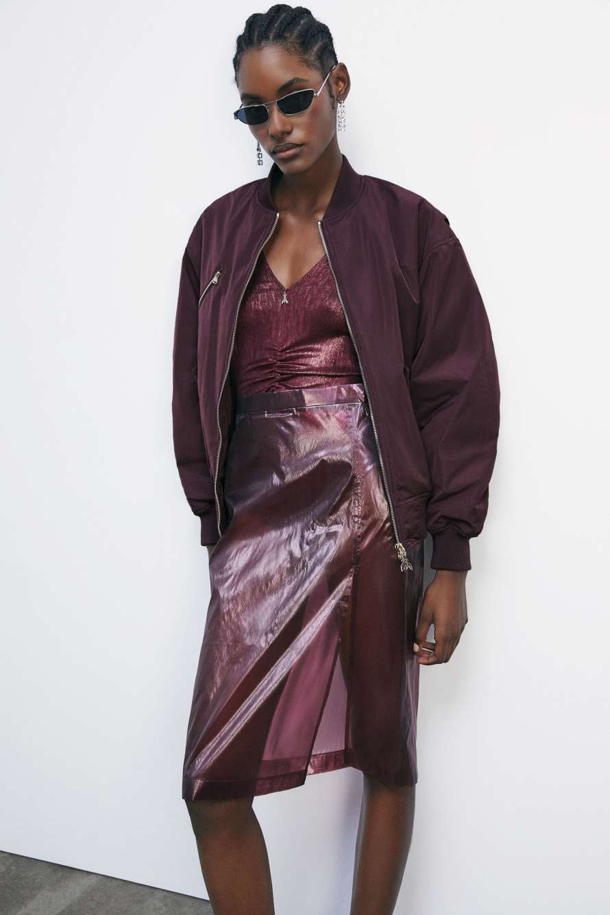 Sheer midi skirt in organza, Bordeaux, Patrizia Pepe