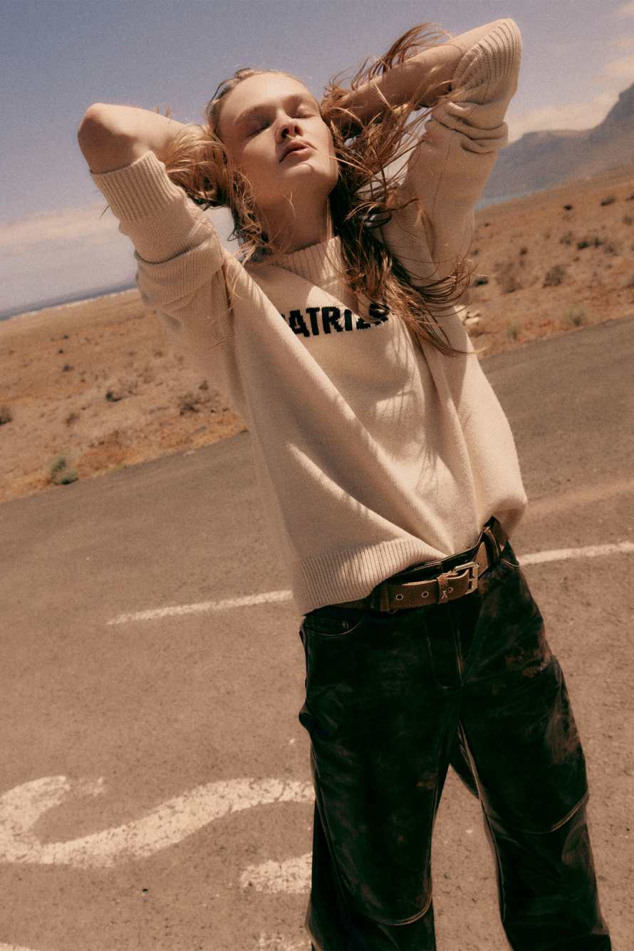 Свитер с круглым вырезом и логотипом, бежевый, Patrizia Pepe