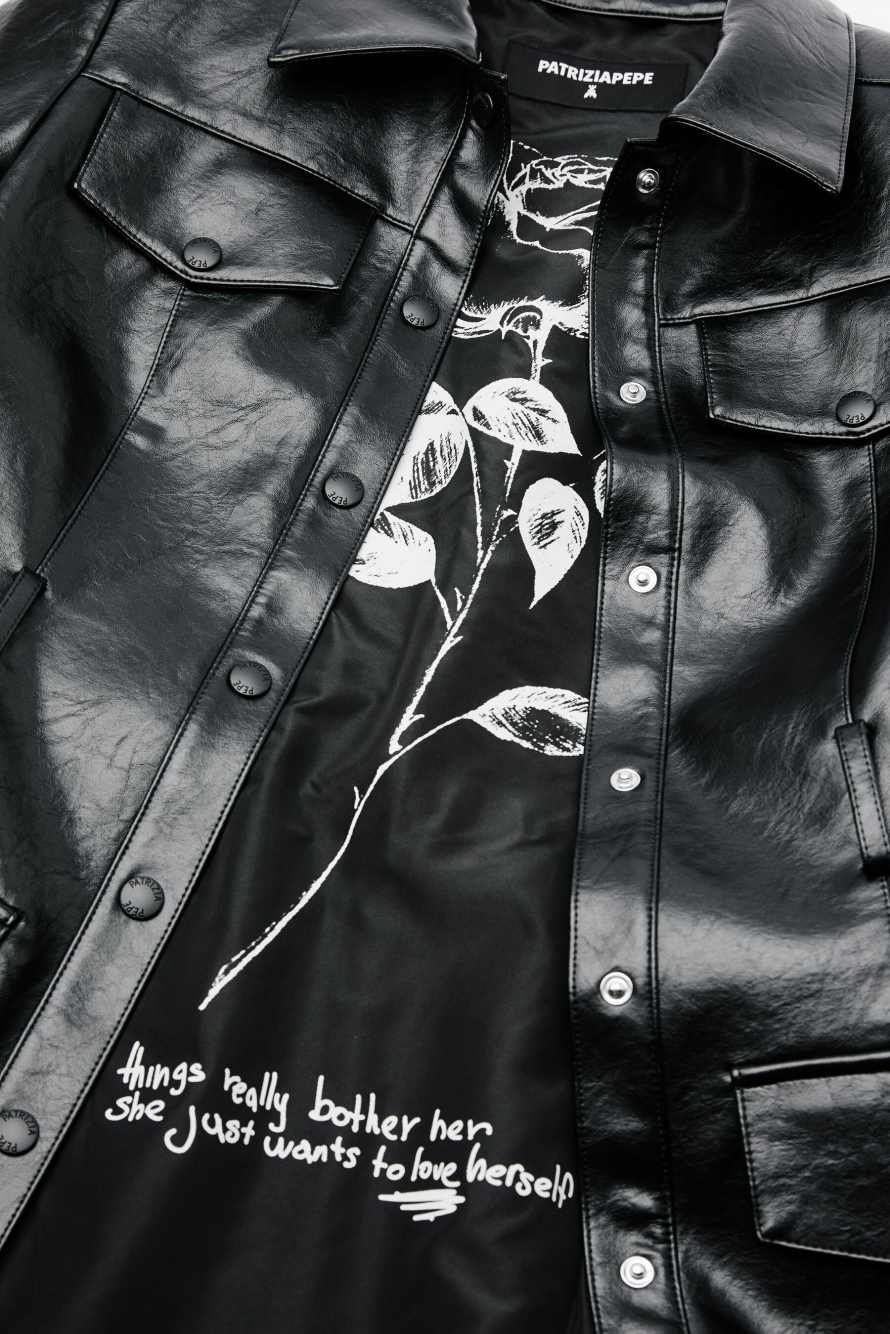 Jacket with belt in coated fabric, Black, Patrizia Pepe