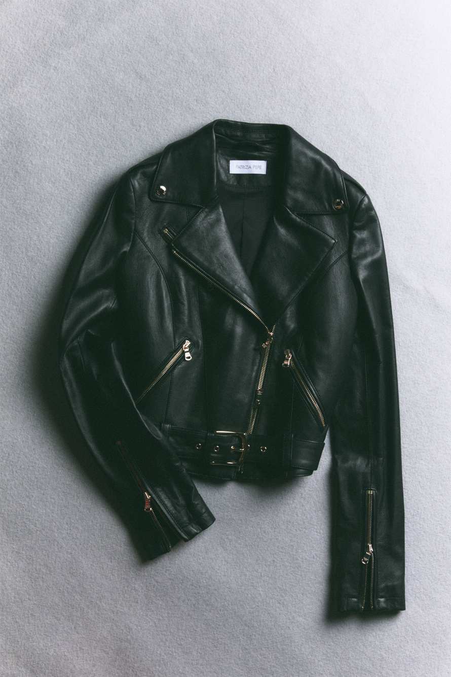 Куртка-косуха из кожи, Черный, Patrizia Pepe
