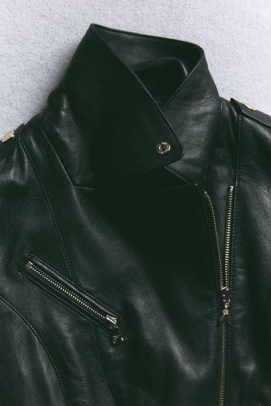 Куртка-косуха из кожи, Черный, Patrizia Pepe