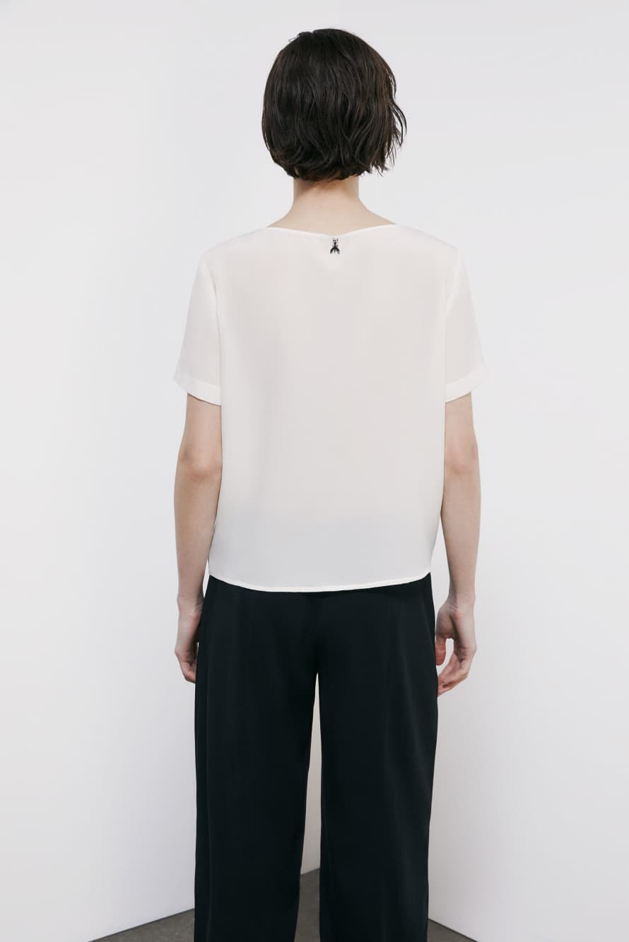 Silk T-shirt with torchon, White, Patrizia Pepe