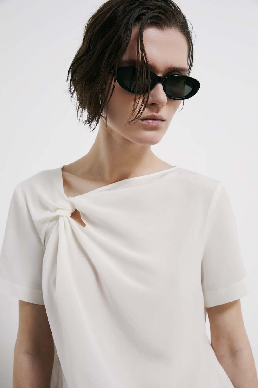 Silk T-shirt with torchon, White, Patrizia Pepe