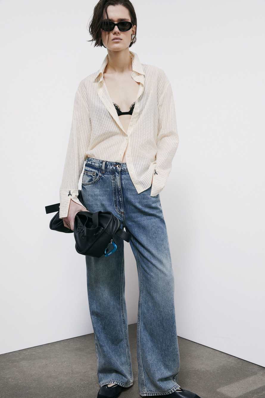 Striped fluid shirt with studs, Ivory, Patrizia Pepe