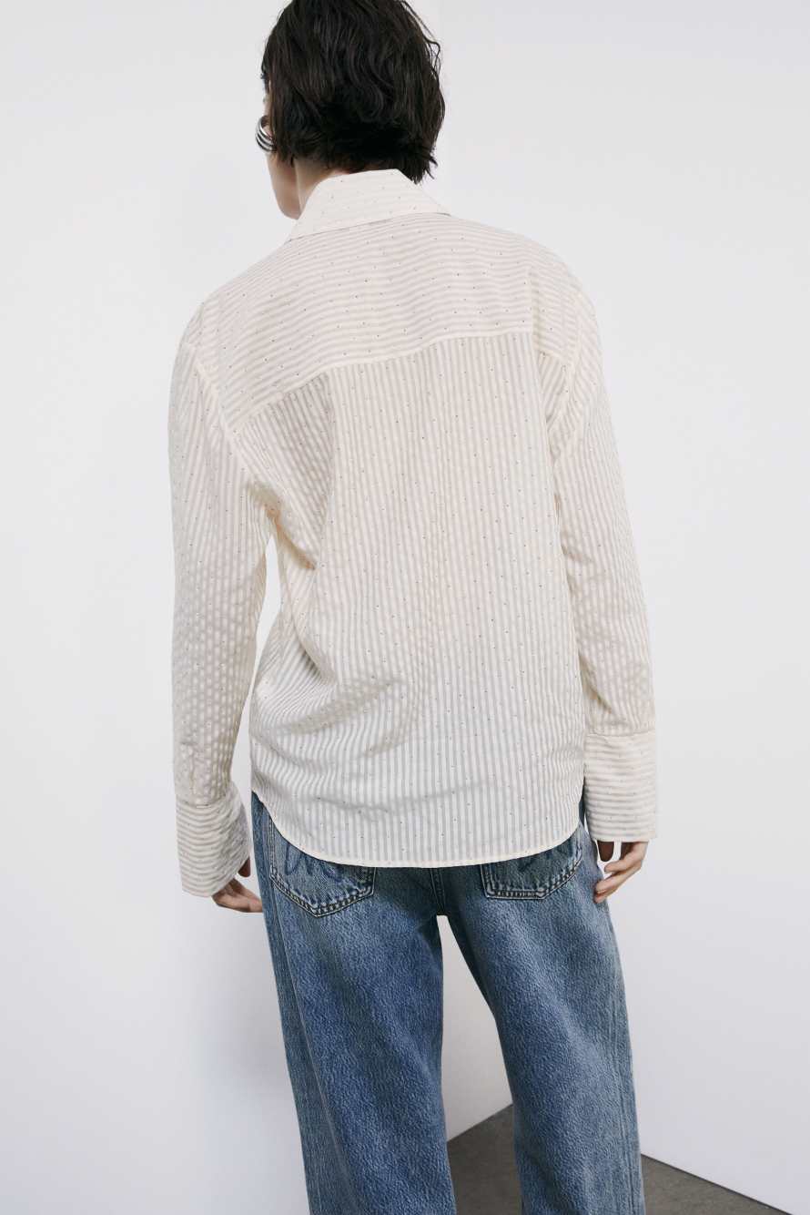 Striped fluid shirt with studs, Ivory, Patrizia Pepe