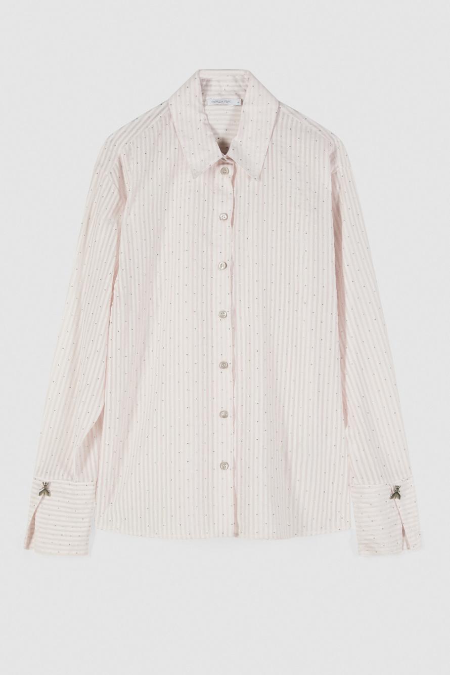 Striped fluid shirt with studs, Ivory, Patrizia Pepe