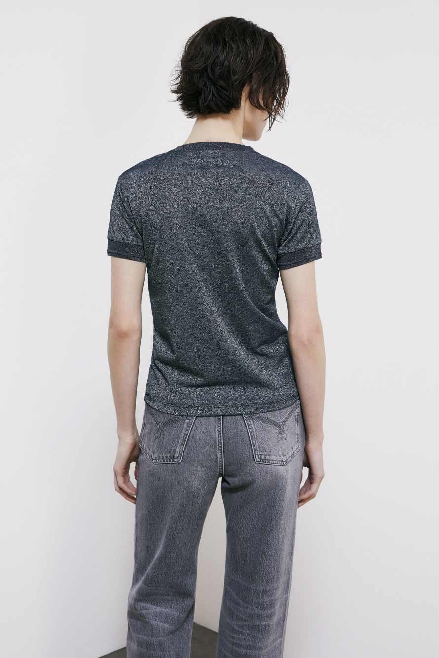 Knit T-Shirt with strass logo detail, Grey, Patrizia Pepe