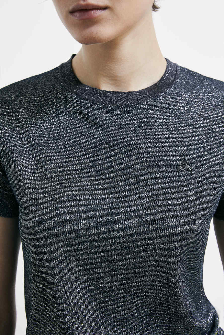 Knit T-Shirt with strass logo detail, Grey, Patrizia Pepe