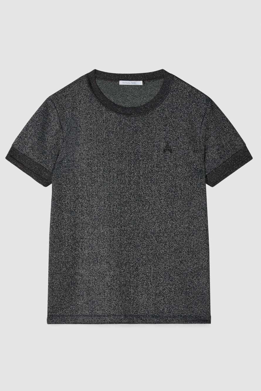 Knit T-Shirt with strass logo detail, Grey, Patrizia Pepe