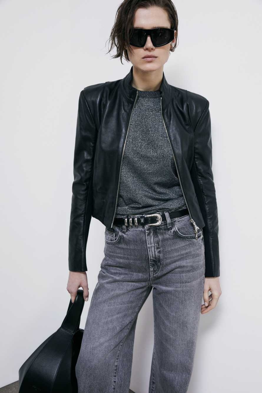 Knit T-Shirt with strass logo detail, Grey, Patrizia Pepe