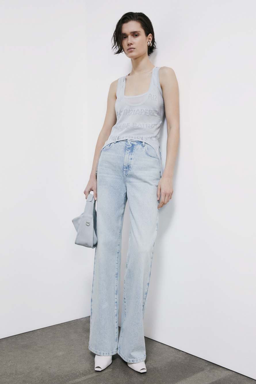 Top in maglia con logo traforato, Azzurro, Patrizia Pepe