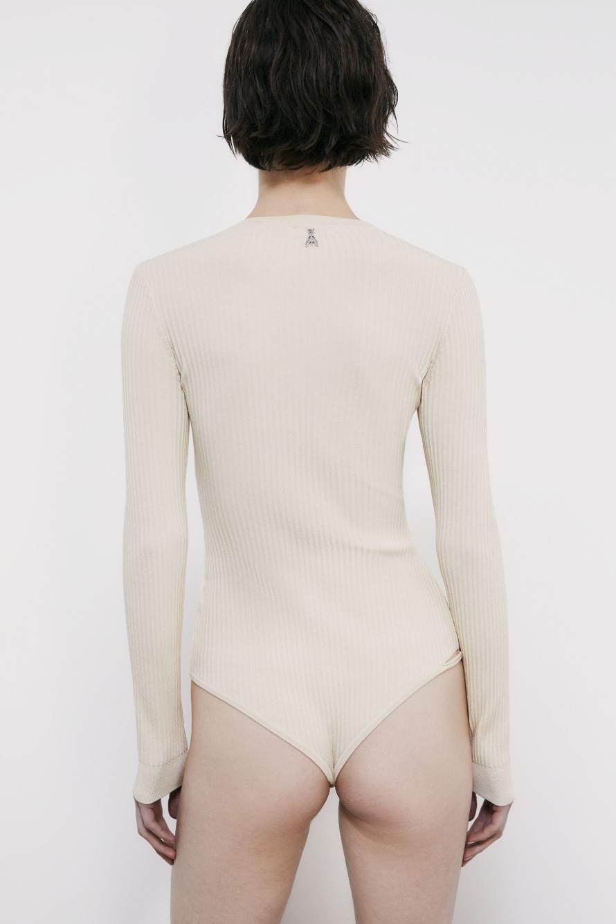 Ribbed bodysuit with buttons, White, Patrizia Pepe