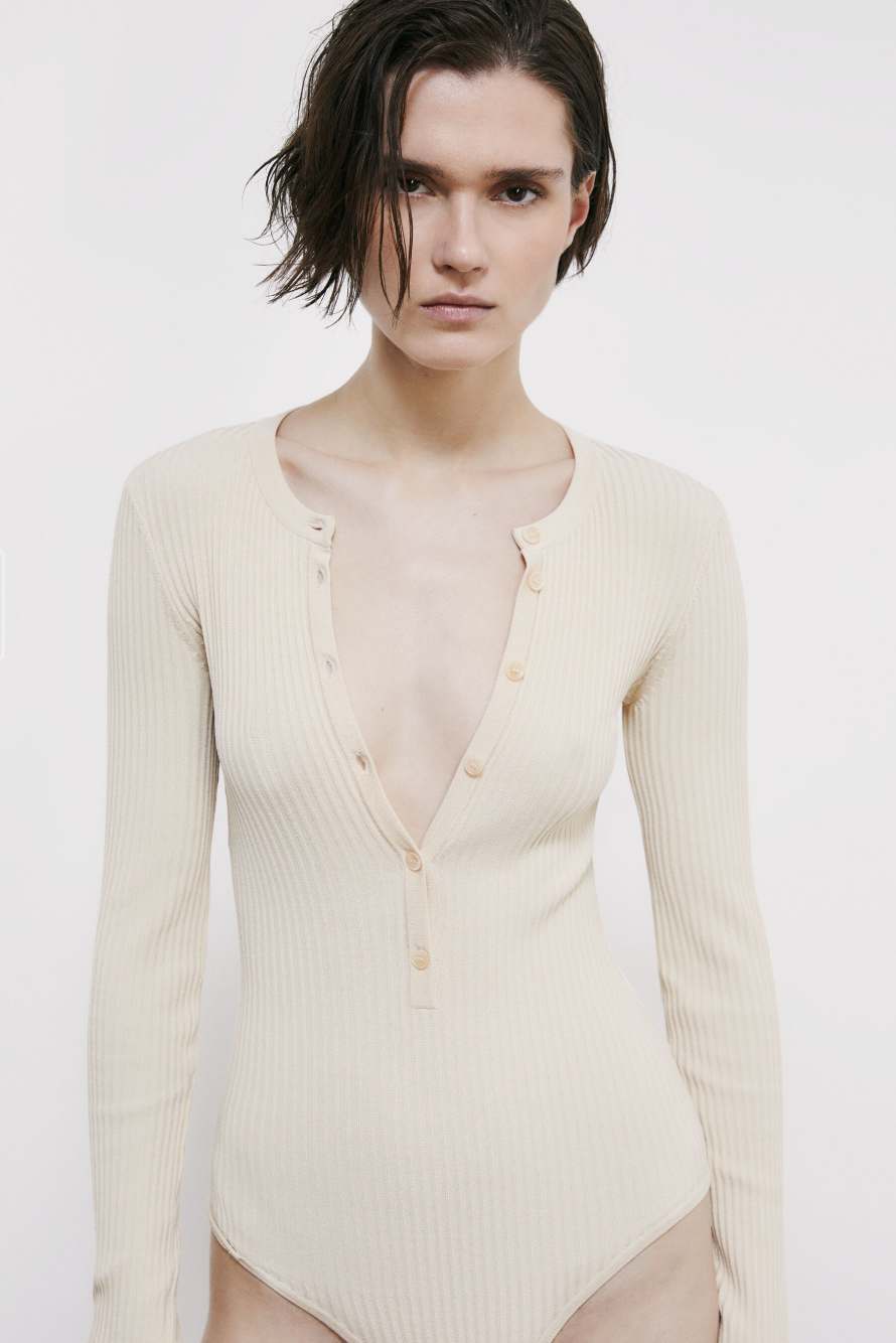 Ribbed bodysuit with buttons, White, Patrizia Pepe