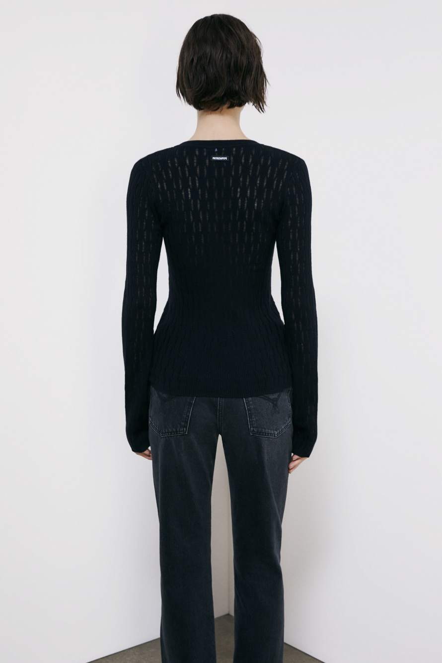 Jacquard V-neck wool sweater, Black, Patrizia Pepe